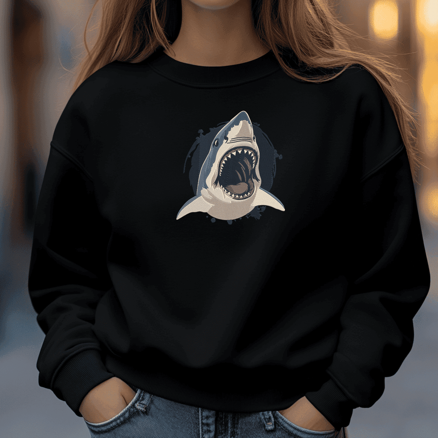 Bold shark design for embroidery machines