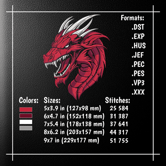 Embroidery design of a fire-breathing dragon