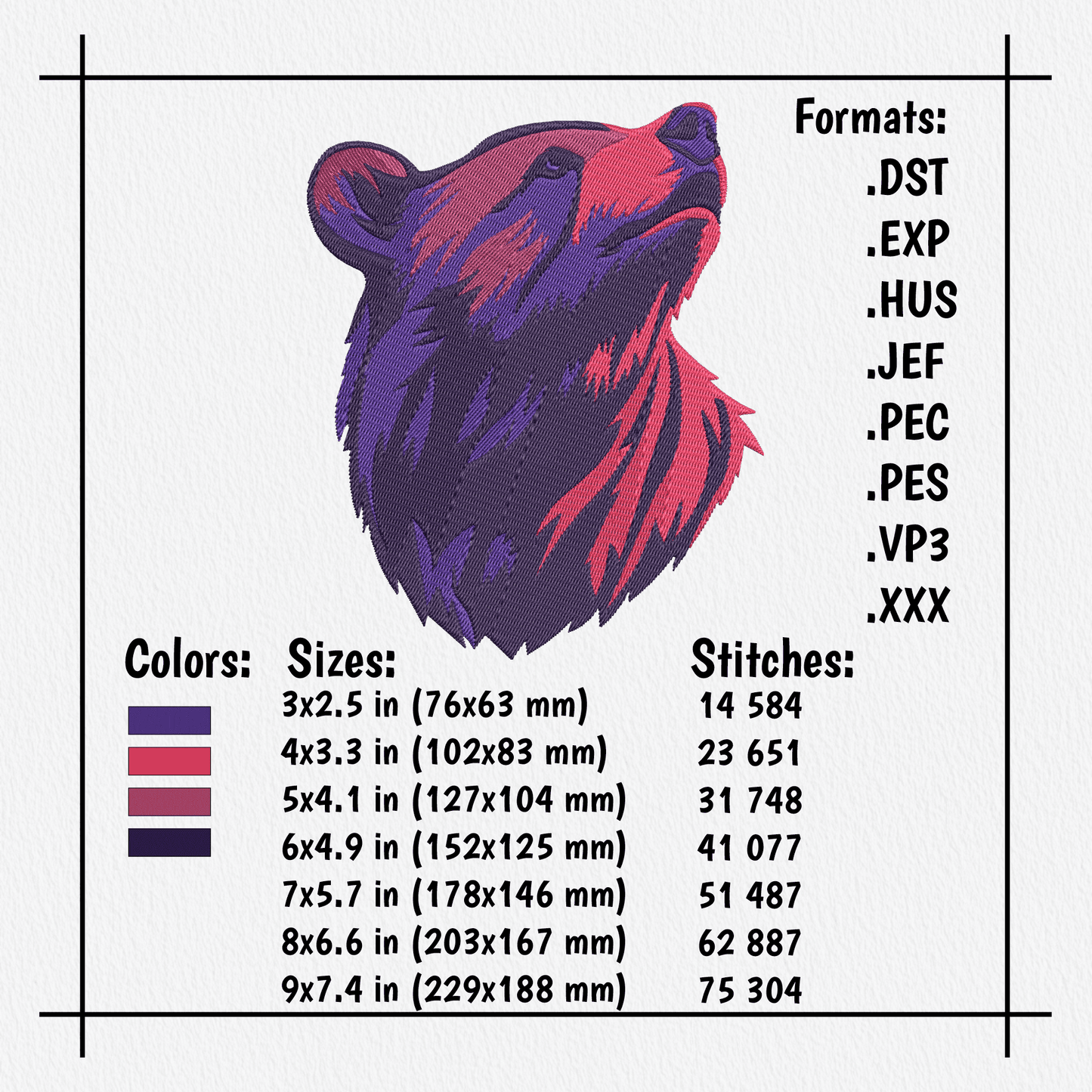 Strong bear embroidery file for jackets