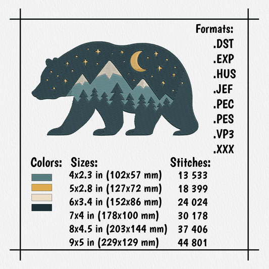 Forest and mountain bear embroidery design