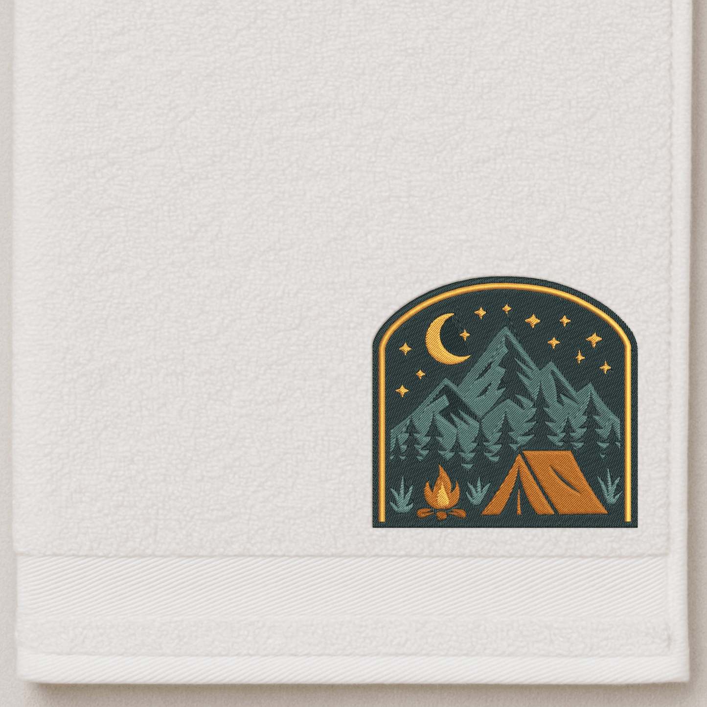 Landscape embroidery of camping scene