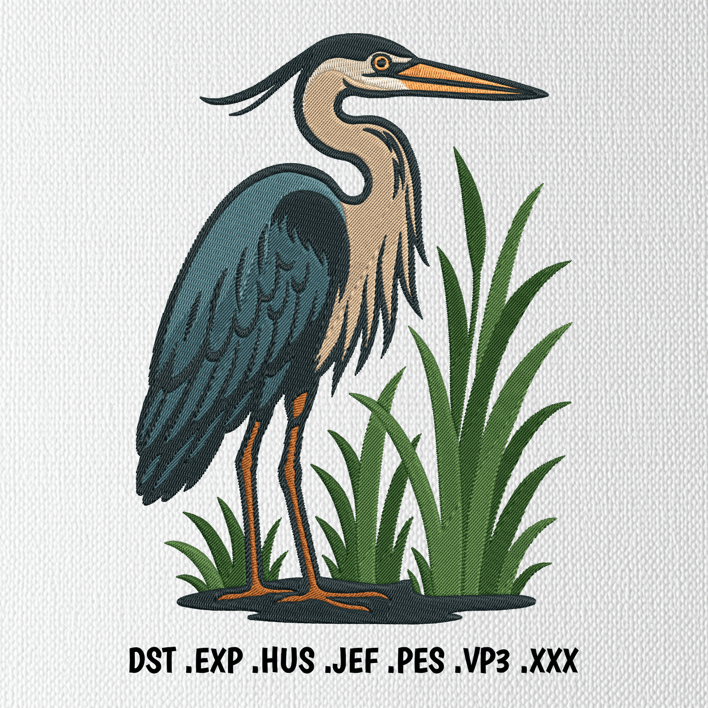 Nature scene with heron and tent for embroidery