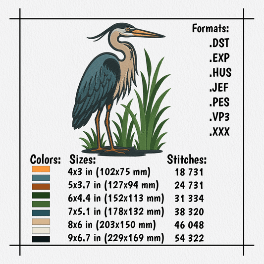 Heron silhouette embroidery file for jackets
