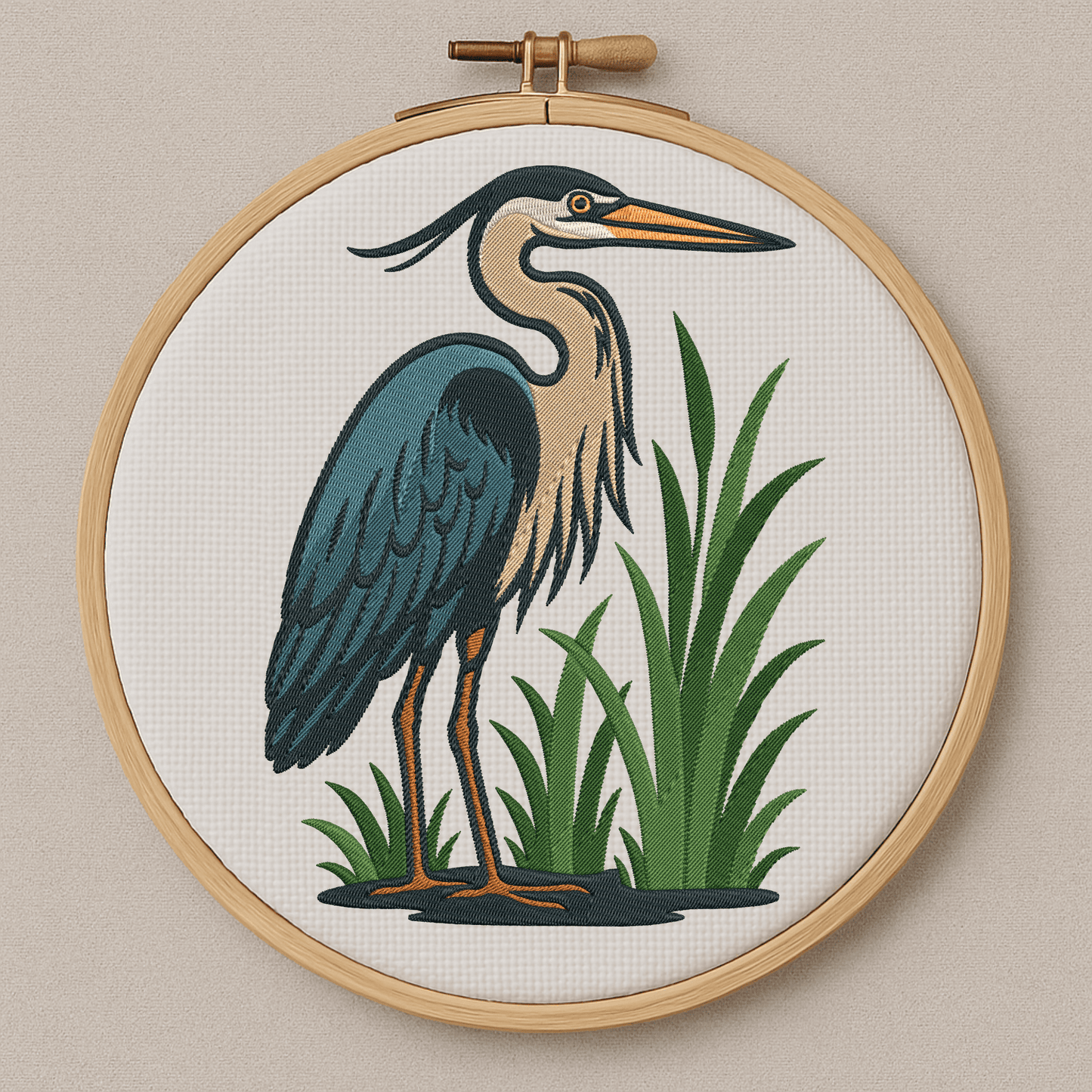 Peaceful heron embroidery for home décor