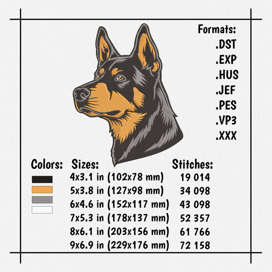 Embroidery design of a Doberman dog