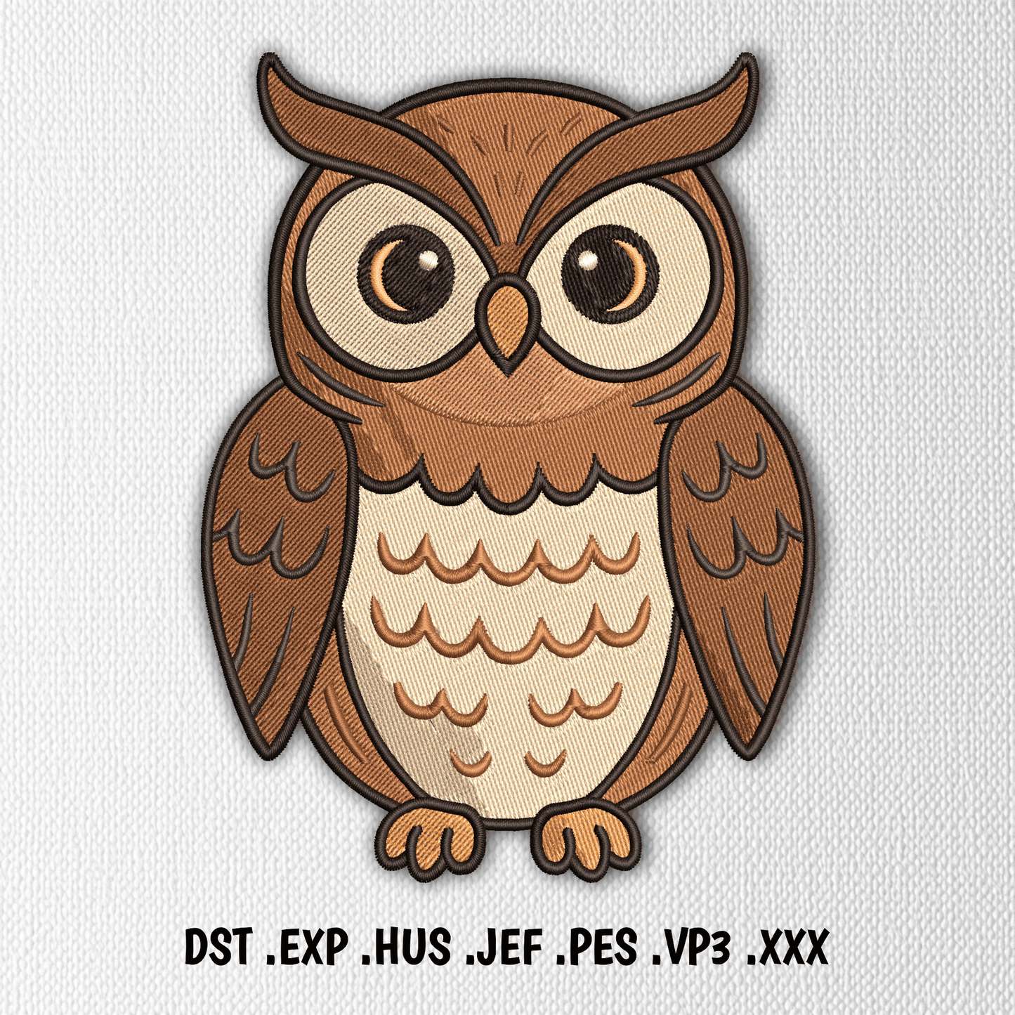 Detailed owl embroidery design with feathers