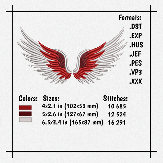 Spiritual wings embroidery file for memorial items
