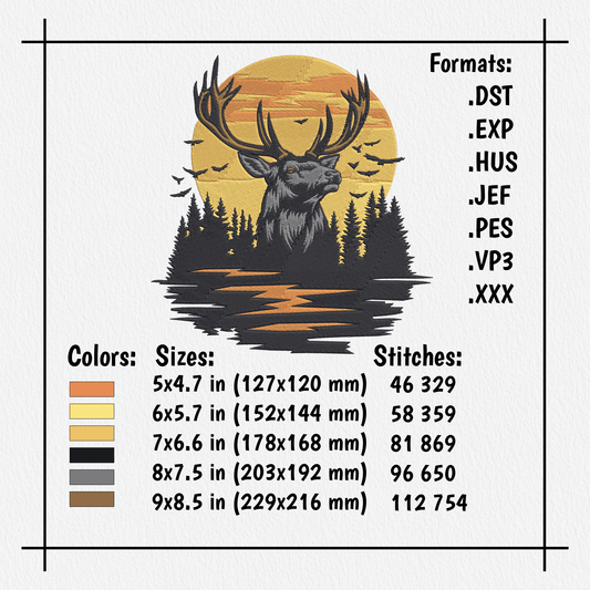 Wildlife-themed deer embroidery design