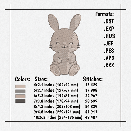 Cute rabbit embroidery in DST, PES formats
