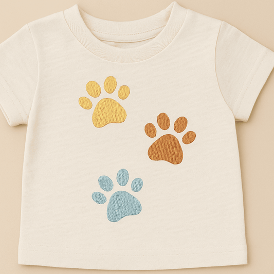 Pet lover embroidery applique featuring three multicolor paw prints
