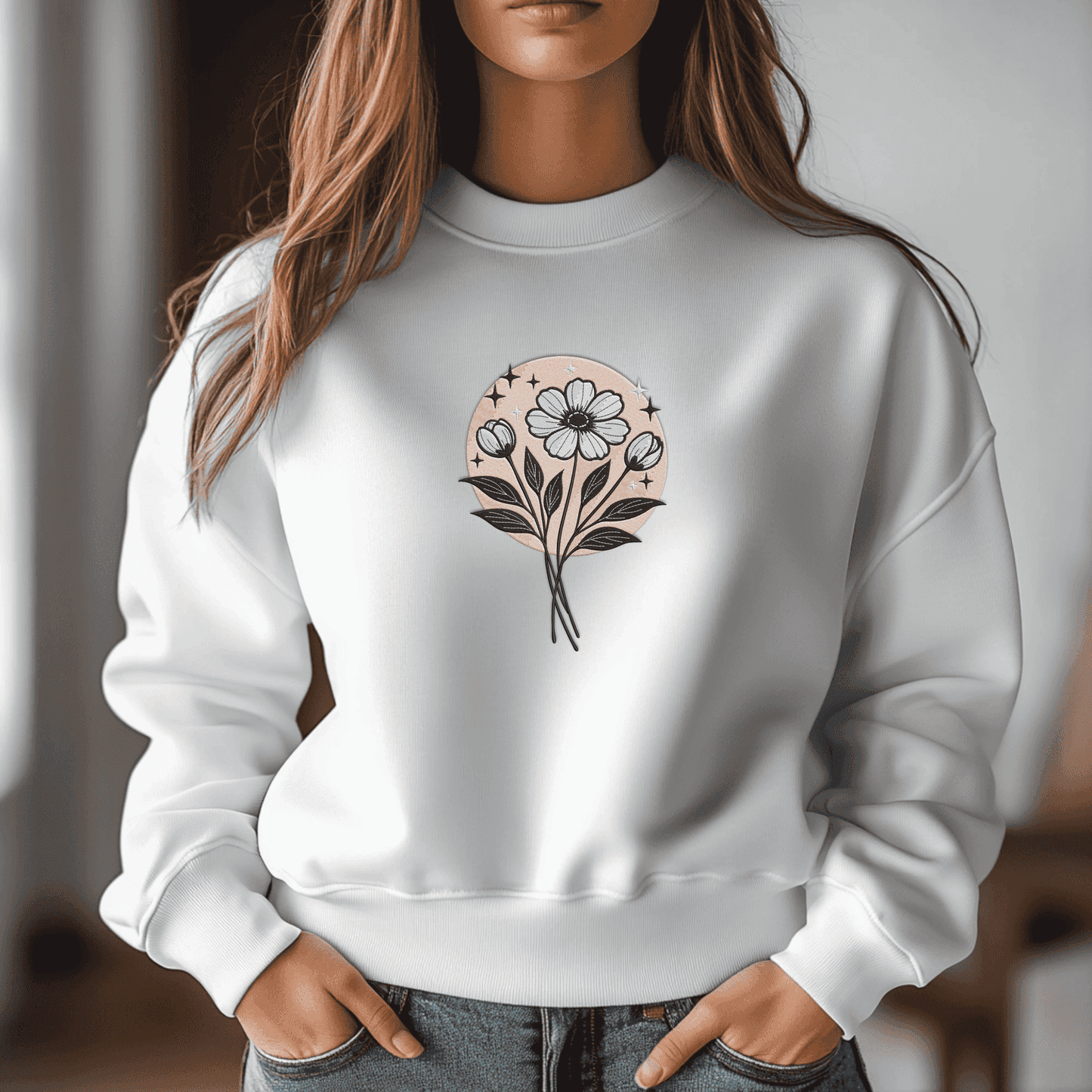 Decorative flower embroidery pattern in multiple file formats