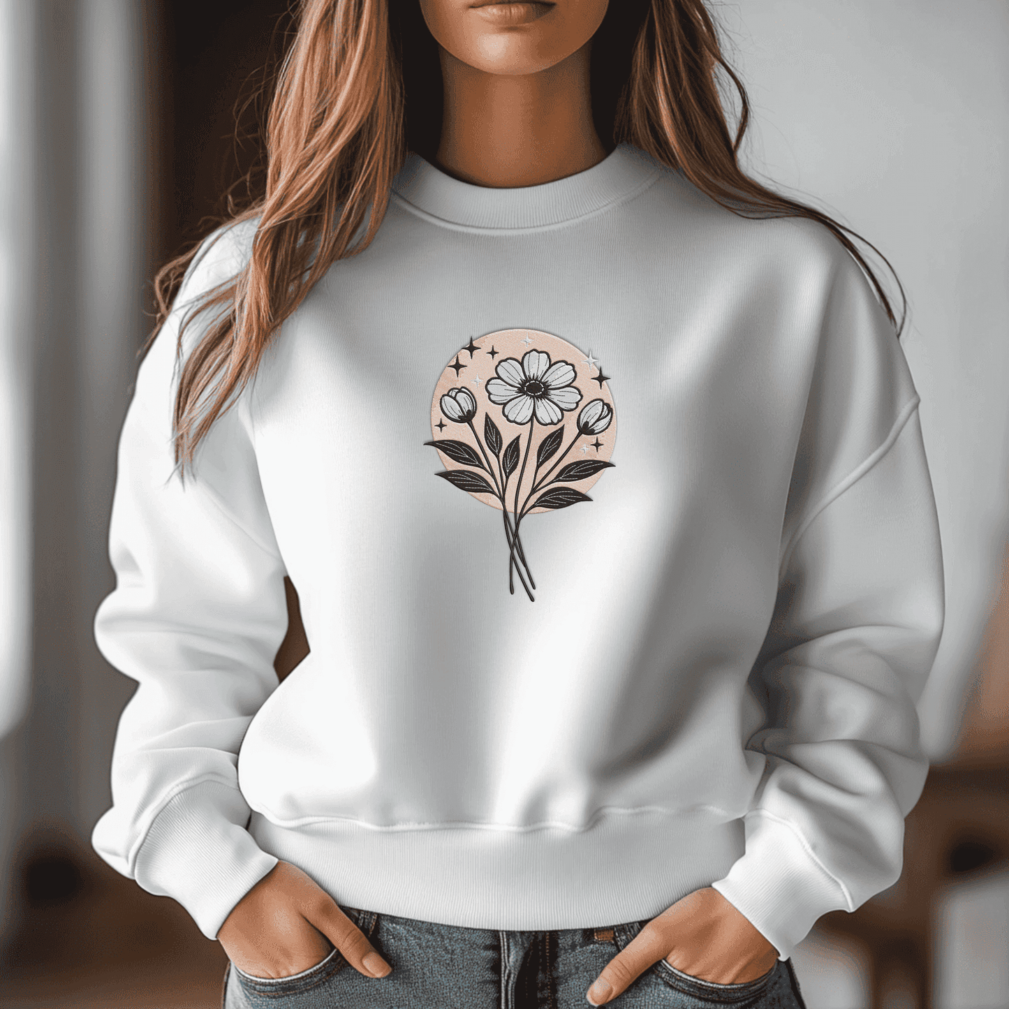 Decorative flower embroidery pattern in multiple file formats