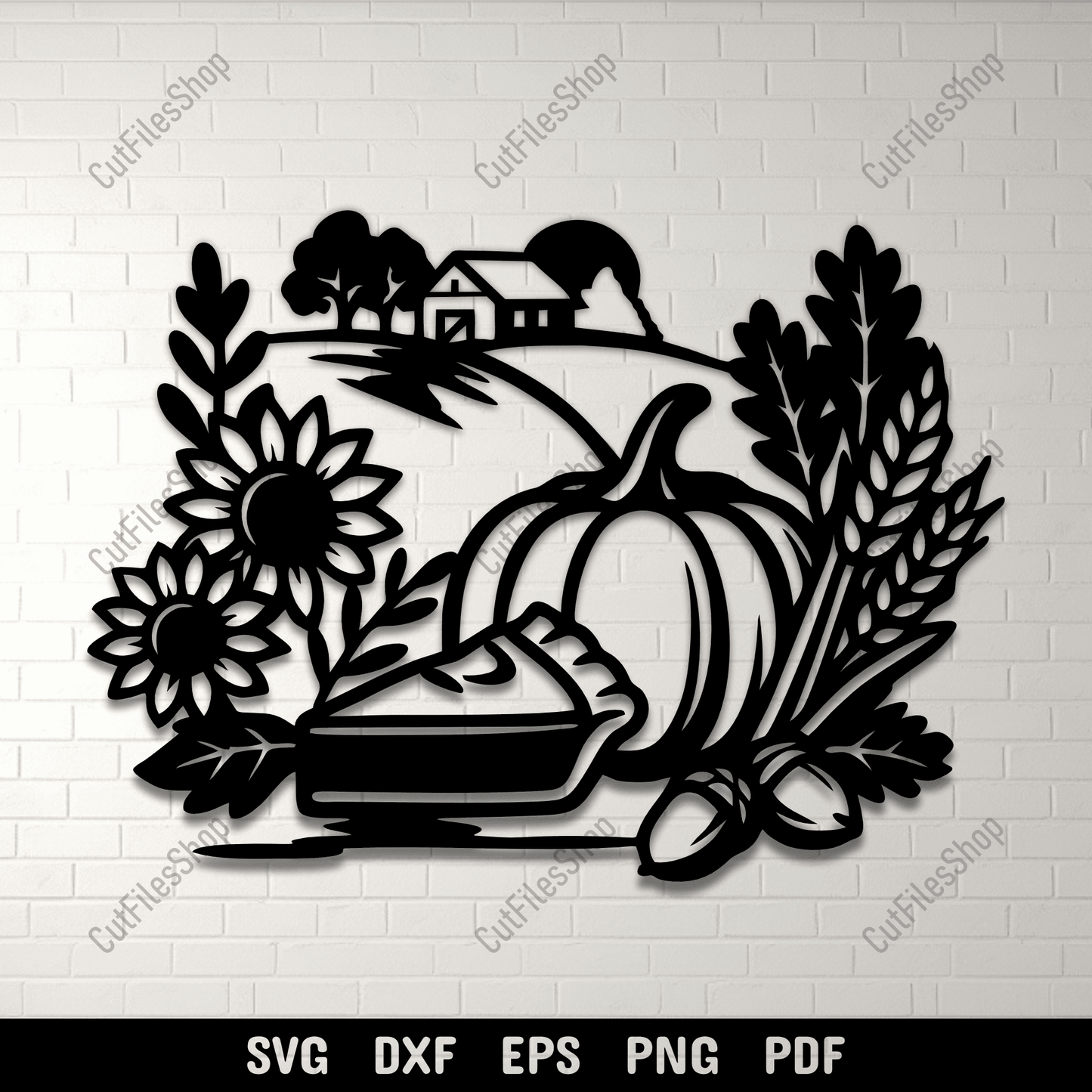 Pumpkin pie farm scene SVG DXF PNG for Cricut