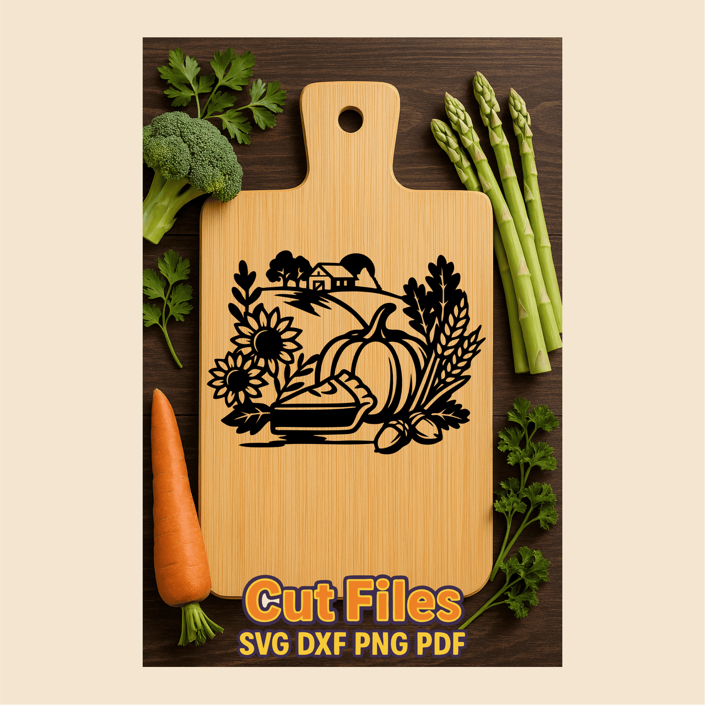 Fall harvest landscape laser engraving design