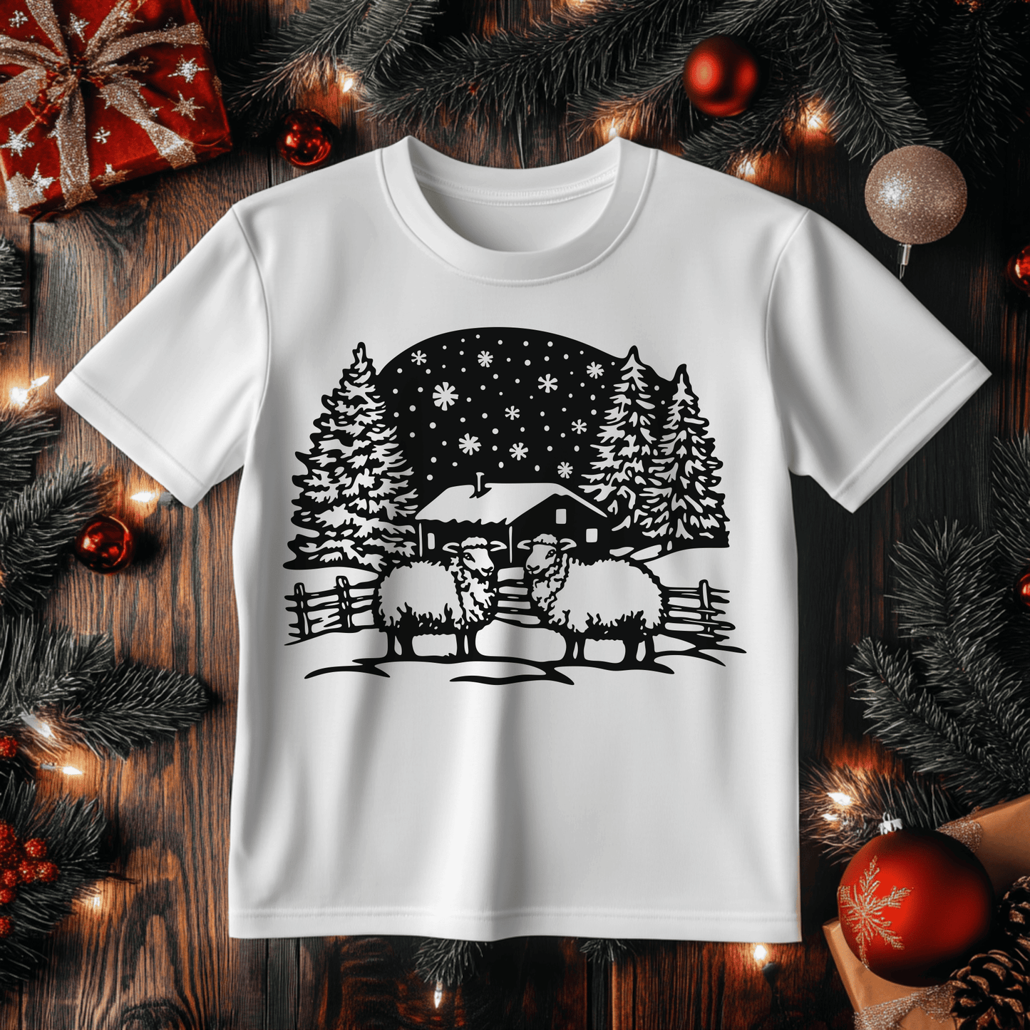 Christmas Farm SVG and Sheep Clipart, Cutting Files for Cricut & Glowforge, DXF for CNC, DIY Christmas Decor, Christmas T-shirt design