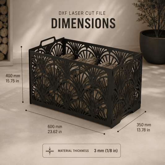 Modern Art Deco log rack for laser cut metal fabrication