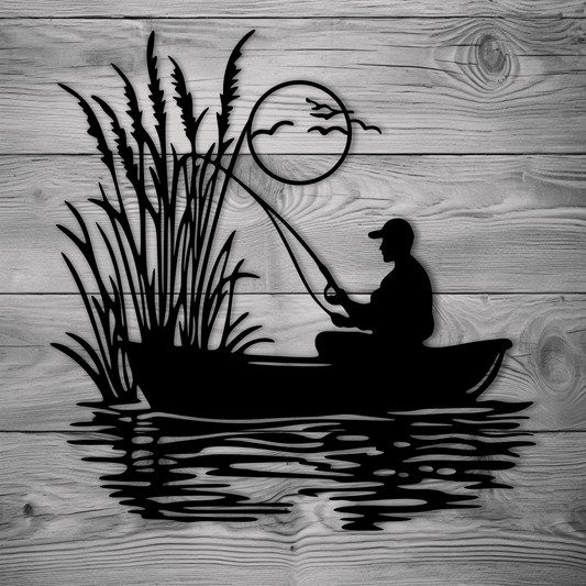 Man fishing from boat SVG cut file