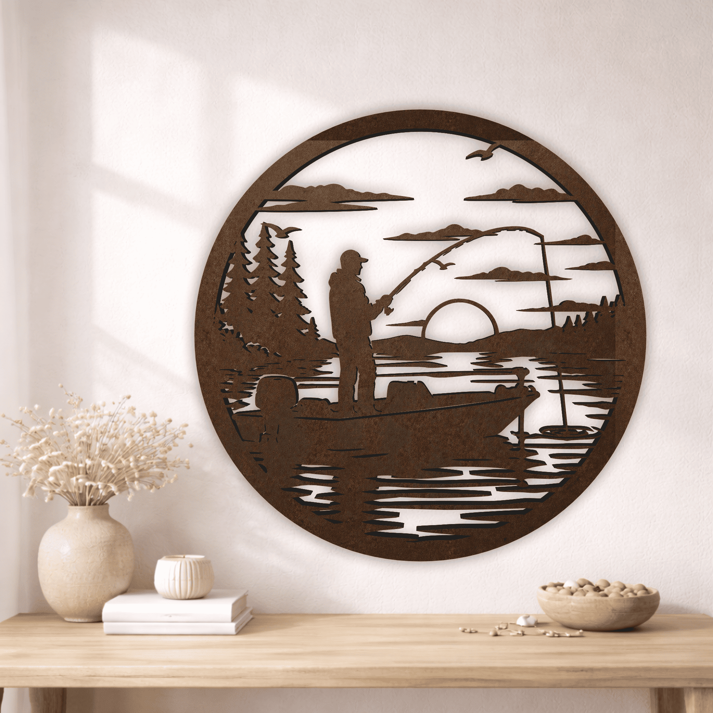Fisherman silhouette wall art CNC file