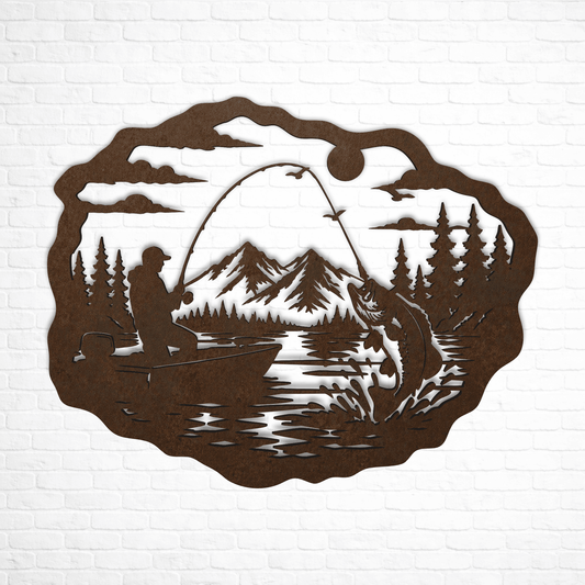 Bass fish DXF file with mountain lake scene