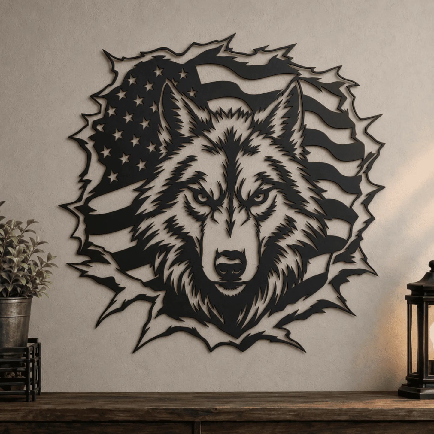 American flag wolf design for CNC laser and plasma cutting