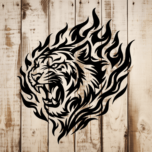 Tiger with flames silhouette for Cricut and Glowforge