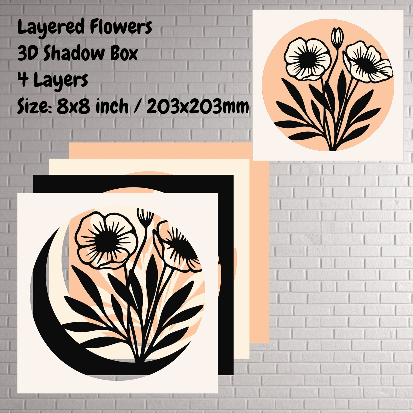 3D Flowers Shadow Box, Layered Svg for Cricut & CNC, Multilayer Paper Craft Design