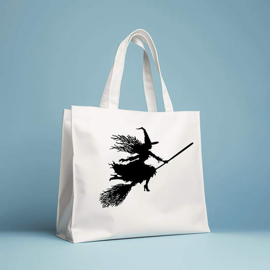 Flying Witch SVG Cut File for Cricut, Witch on Broom Sublimation Bags Design, Halloween Decor DIY, Instant Download