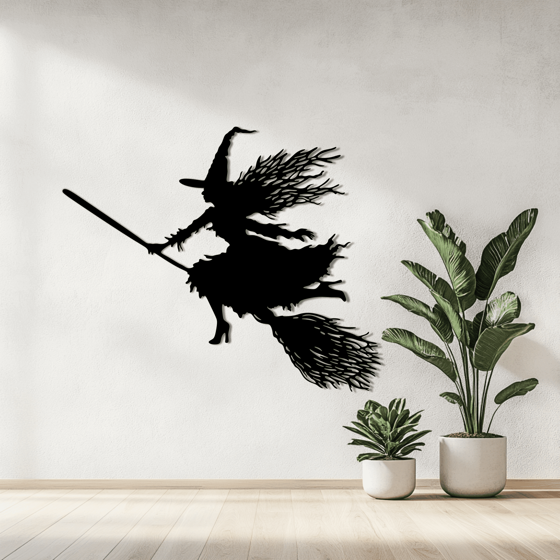 Witch on Broom Silhouette SVG, Flying Witch Cut File, Halloween DIY Decor, Sublimation Design