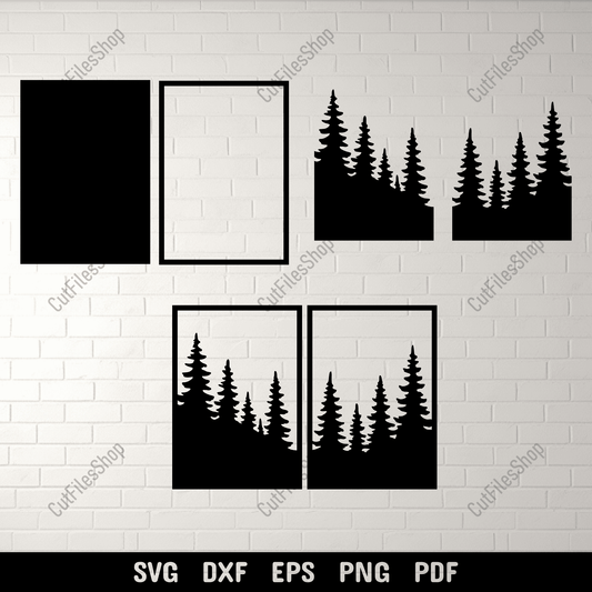 Forest pine tree silhouette wall art set