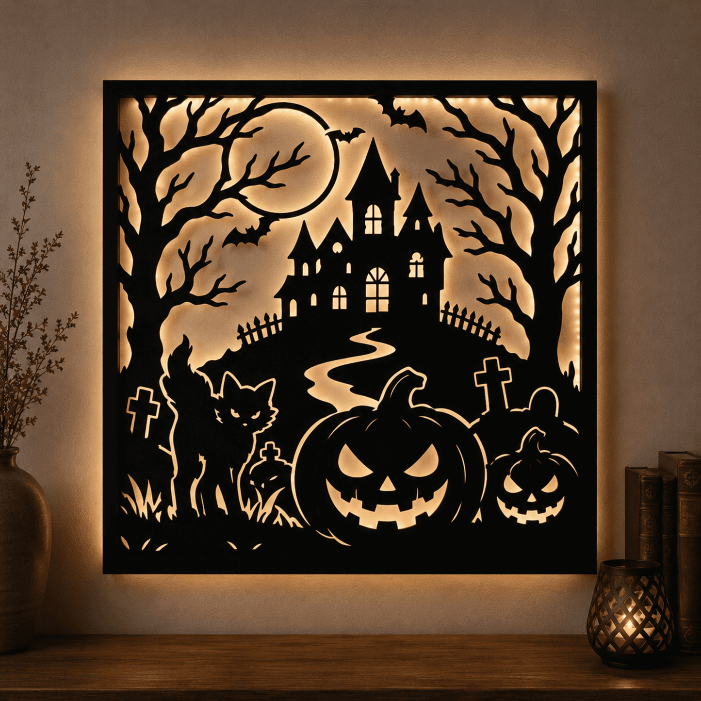 Halloween Haunted House Wall Art SVG DXF | Laser Cut Files for CNC Plasma, Glowforge & Cricut | Spooky Metal Wall Decor