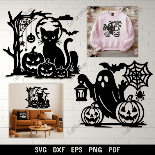 Halloween cat and ghost SVG design