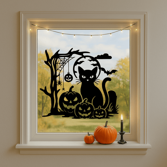 Black cat with pumpkins laser engraving SVG