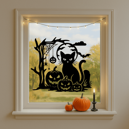 Black cat with pumpkins laser engraving SVG