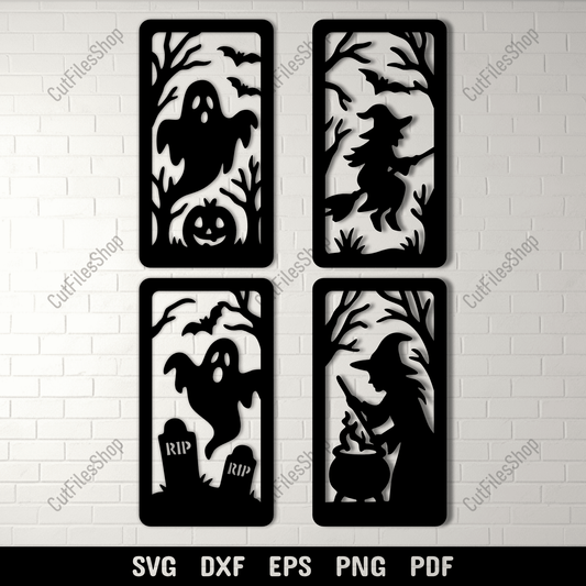 Halloween ghost and witch panels SVG cut file