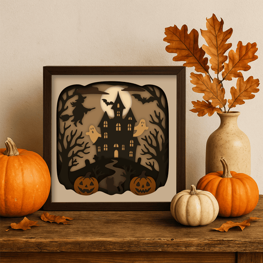 Halloween haunted mansion layered shadow box cutting file for Cricut