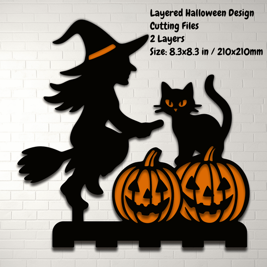 Halloween Witch Cat Pumpkin Statue – Layered SVG DXF Files for Laser Cutting