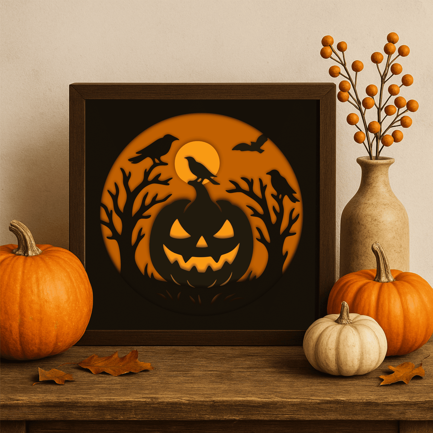 Haunted house and witch multilayer shadow box design for Cricut
