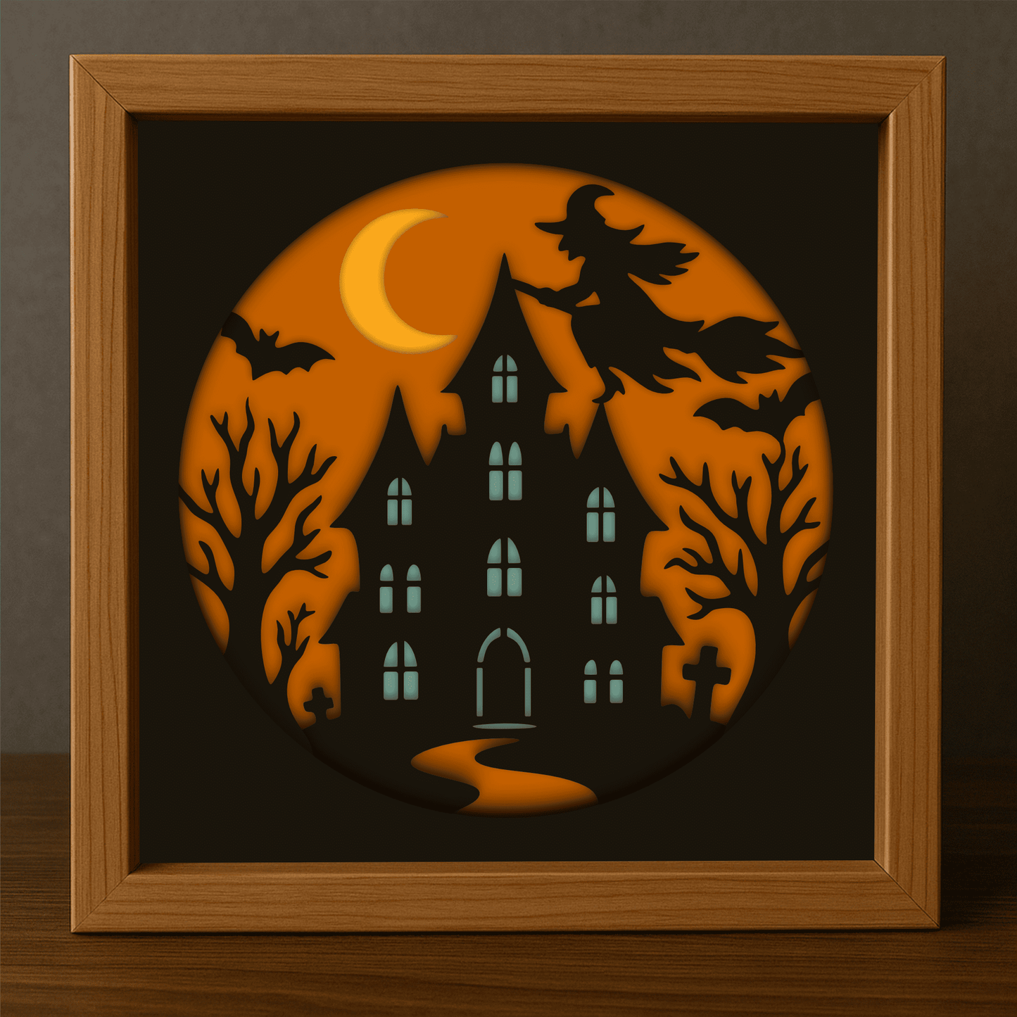 Haunted house and witch multilayer shadow box design for Cricut, Layered Svg dxf eps files