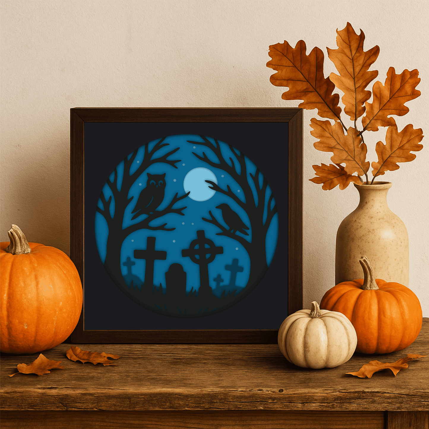 Graveyard scene 3D shadow box, Halloween Layered Svg files