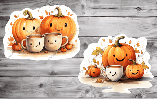 stickers pumpkins png, sublimation png files, happy pumpkins for cricut, pumpkins drink coffe png, sublimation art, happy fall png design