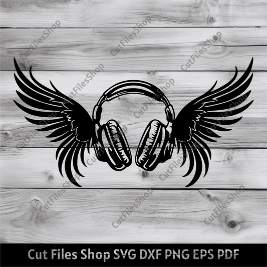 Headphones wings svg, Headphones Art, Clipart png for T-shirt design, Silhouette cut files, sticker svg, wings svg for cricut, t-shirt art, sublimation design, headphones dxf, paper cut art, dtf svg
