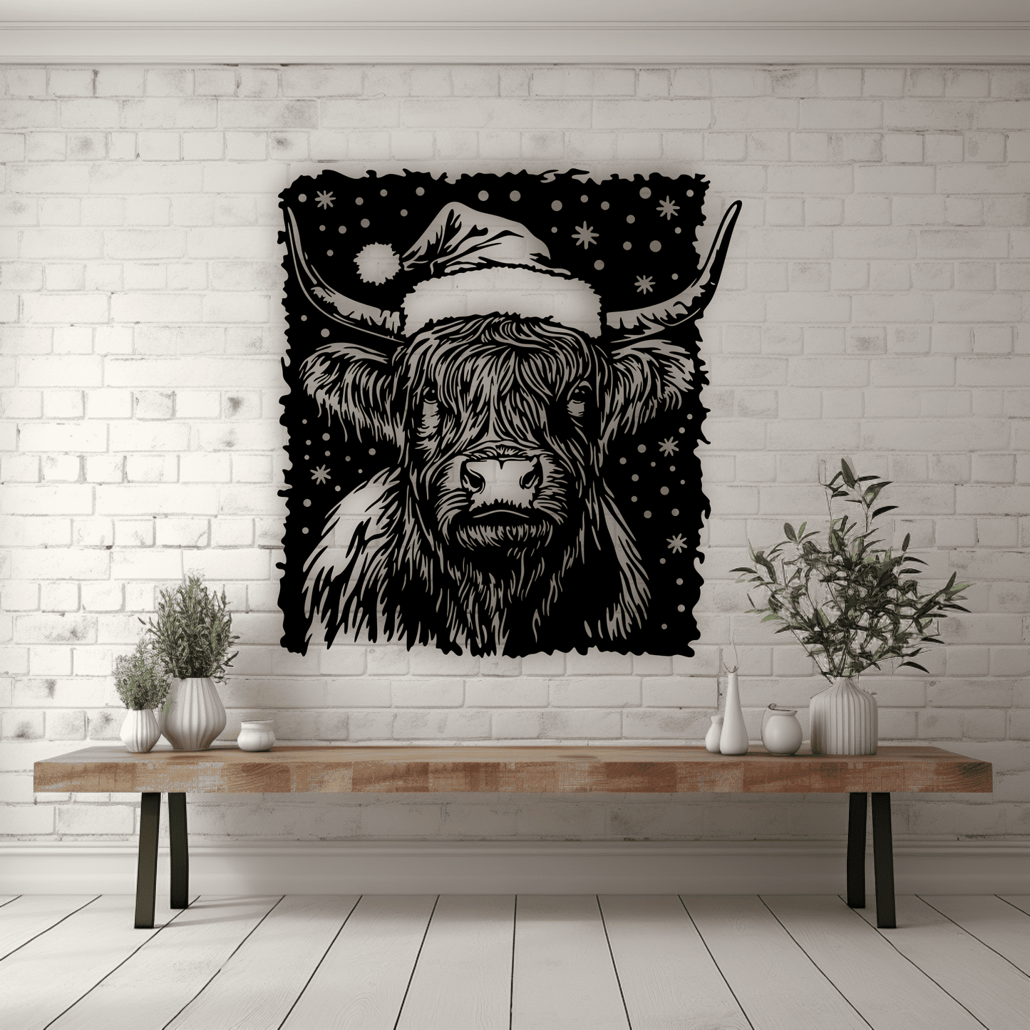 SVG PNG DXF Christmas Highland Cow for Cricut, Silhouette, Glowforge & CNC - Ideal for T-Shirt Sublimation Design, Christmas Wall decor