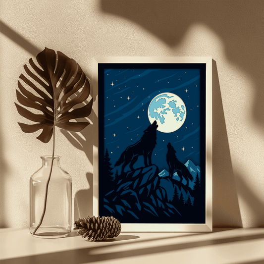 Night sky wolf silhouette layered paper cut file for Cricut and Glowforge