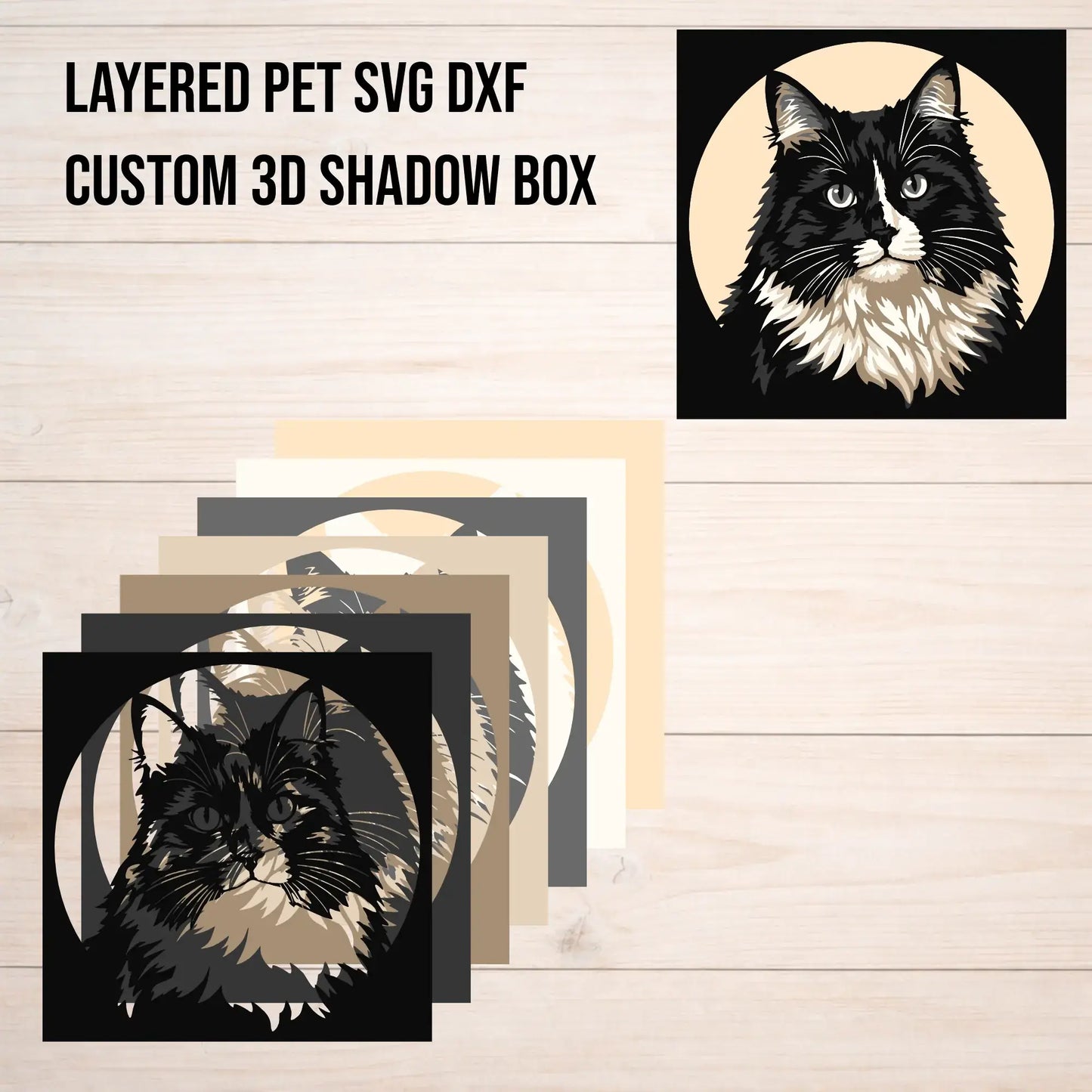Custom layered SVG portrait for laser cutting and paper craft projects.