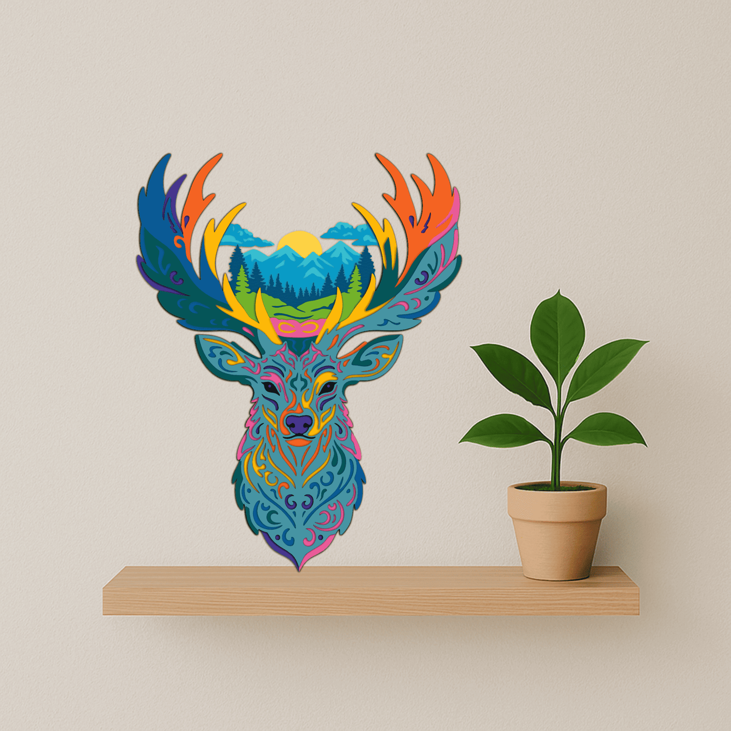 Deer head layered wall art paper cut design for home décor