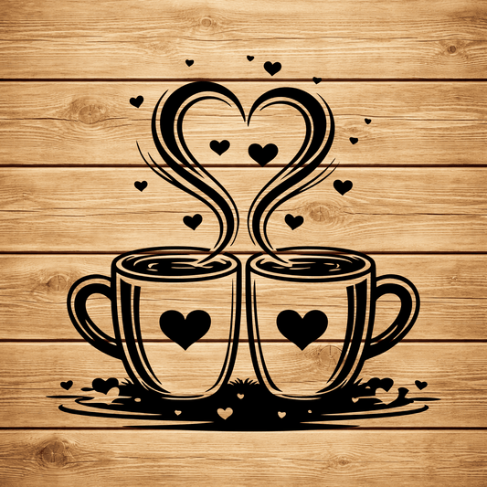 Coffee cups with heart steam SVG DXF for xTool, Silhouette and laser projects