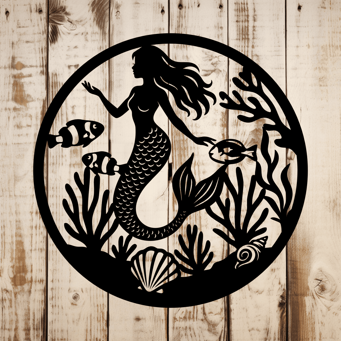 Sea life mermaid design SVG DXF for laser cutting, CNC and decor