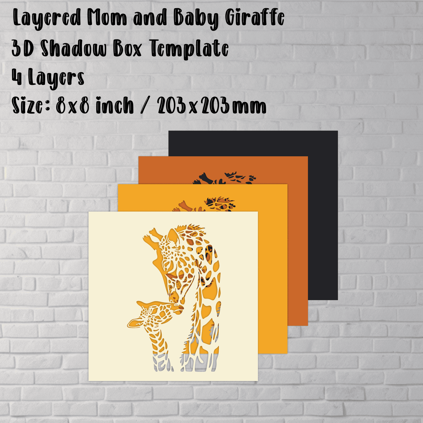 3D Giraffe Family Layered SVG, Paper Shadow Box Template, Cricut Silhouette Cut File, Laser Cut DXF, Home Decor DIY, Instant Download
