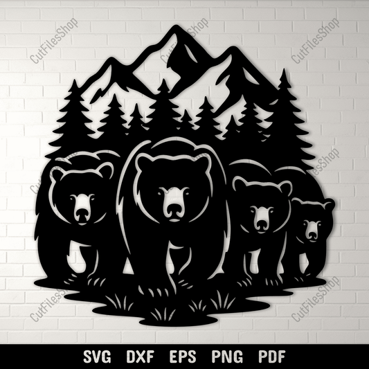Mountain bears SVG cutting file with pine trees and mountains