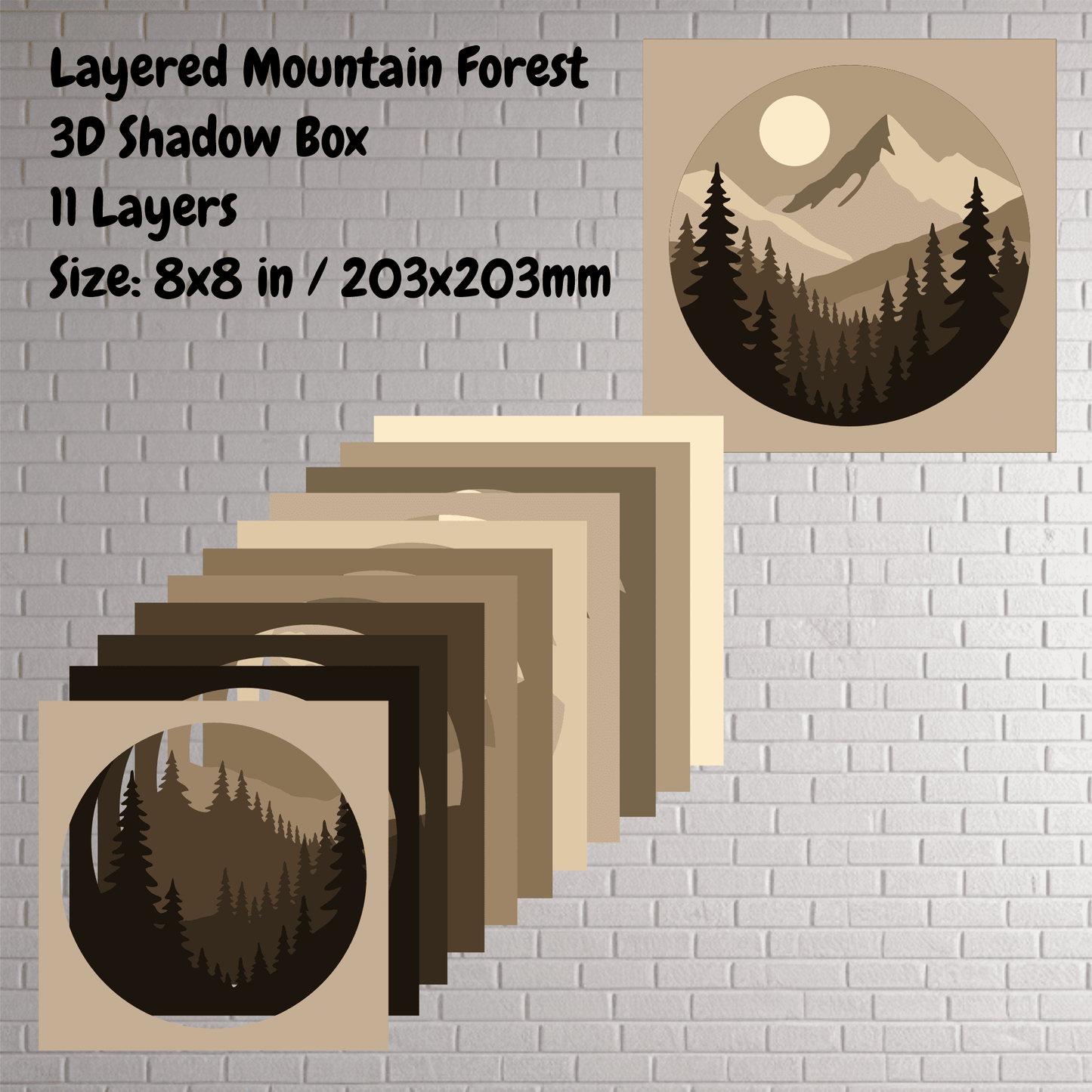 Forest and peaks 3D shadow box design for laser and CNC cutters